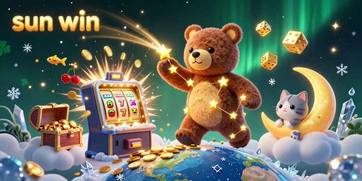 Experience sun win's vibrant casino universe with a constellation bear and jackpot excitement.