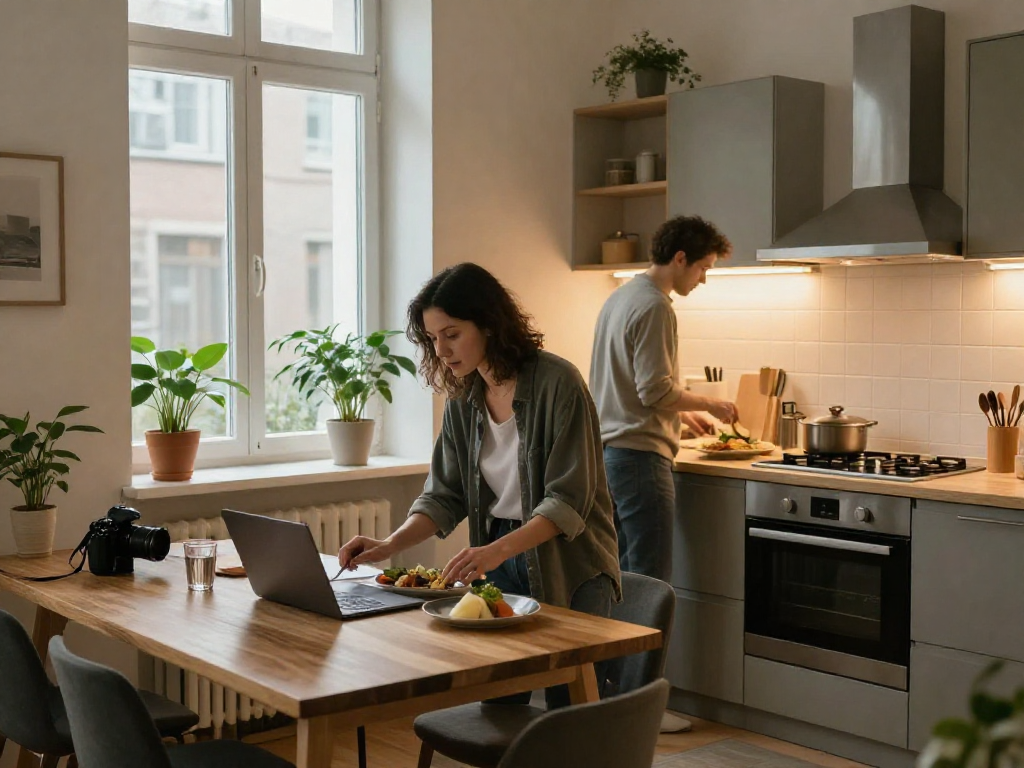 Komfortable Monteurzimmer Hannover mit voll ausgestatteter Küche und einladender Atmosphäre.