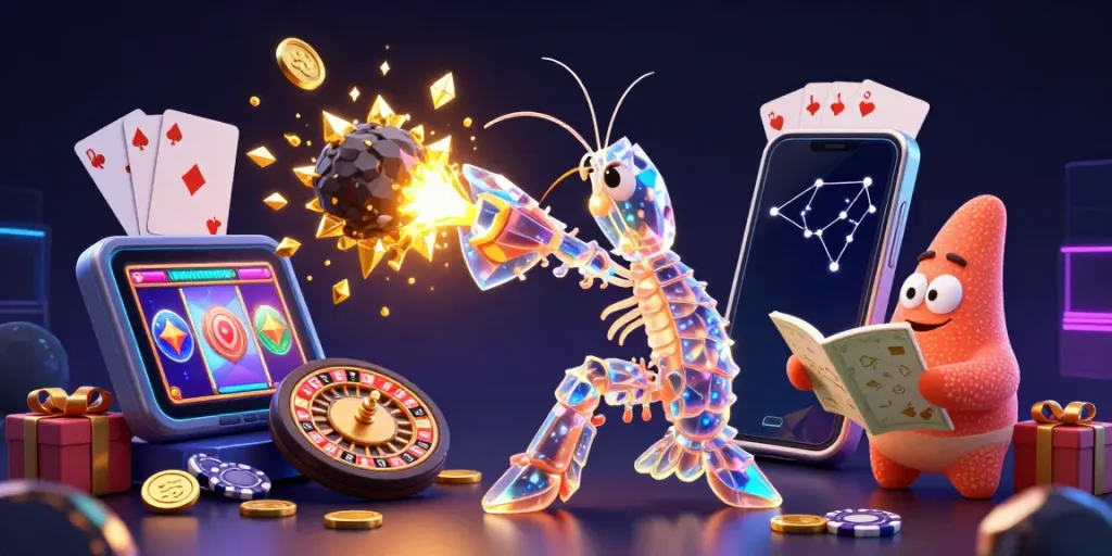 Engage in explosive casino fun with yo88 and a galactic mantis shrimp breaking through an asteroid filled with treasures.