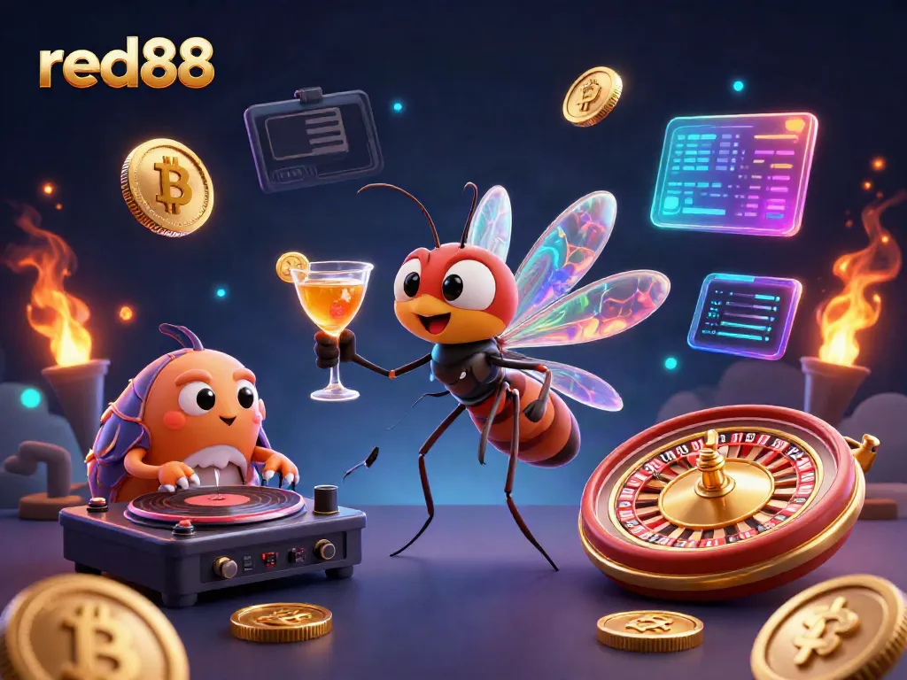Experience thrilling gameplay at red88 with a vibrant illustration showcasing unique casino mascots.
