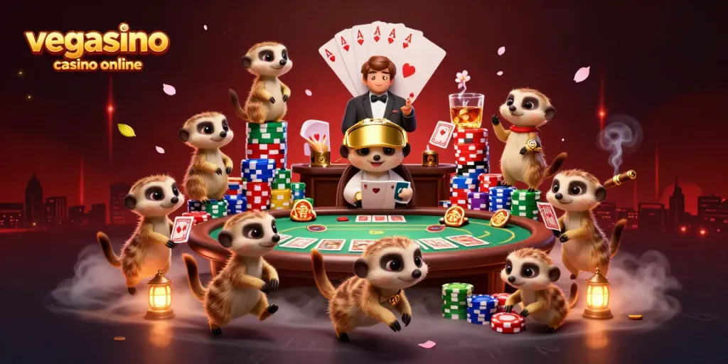 Experience the excitement of vegasino casino online with lively meerkats running a vibrant poker scene.