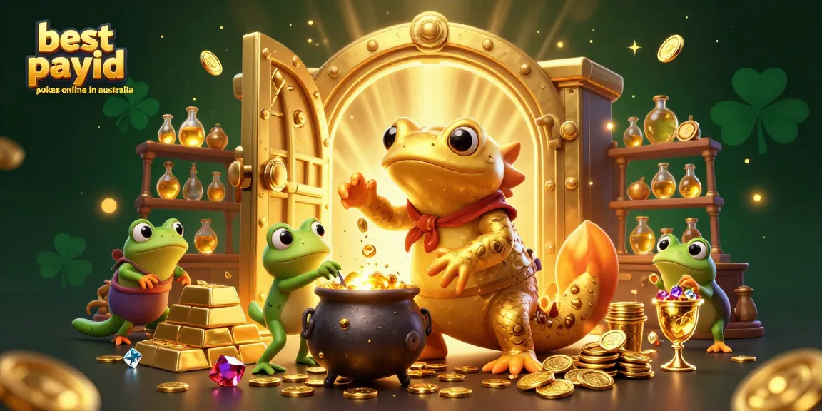 Engage with the best payid pokes online in australia amidst a fantasy gold-filled casino scene.