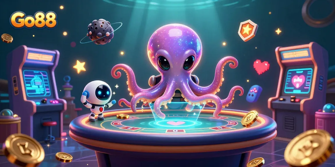 Engage with Go88's thrilling gaming universe in a vibrant 3D octopus poker scene.