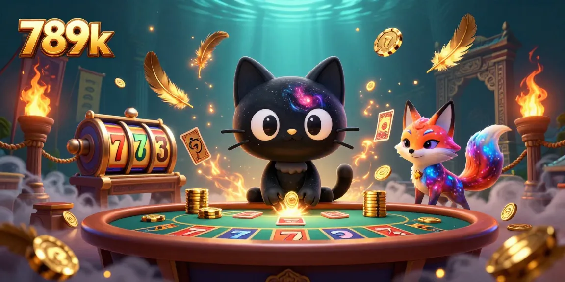 Exciting scene at the 789k casino showcasing a black hole cat with golden chips at a cosmic table.